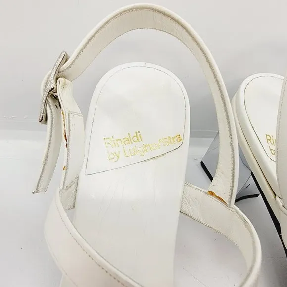Rinaldi by Luigino/Stra‎ White Sandals - Metal Front Mirror Heels Size Size 6.5