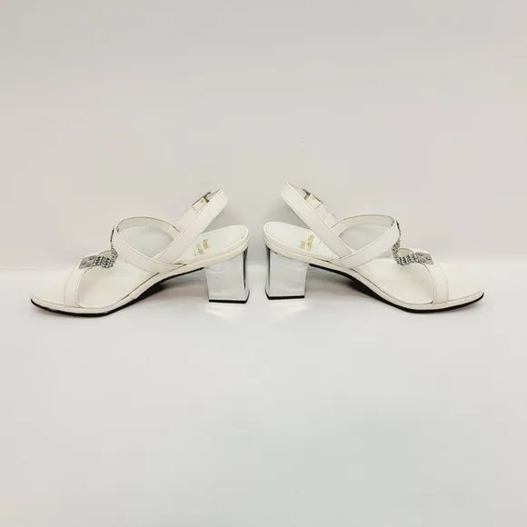 Rinaldi by Luigino/Stra‎ White Sandals - Metal Front Mirror Heels Size Size 6.5