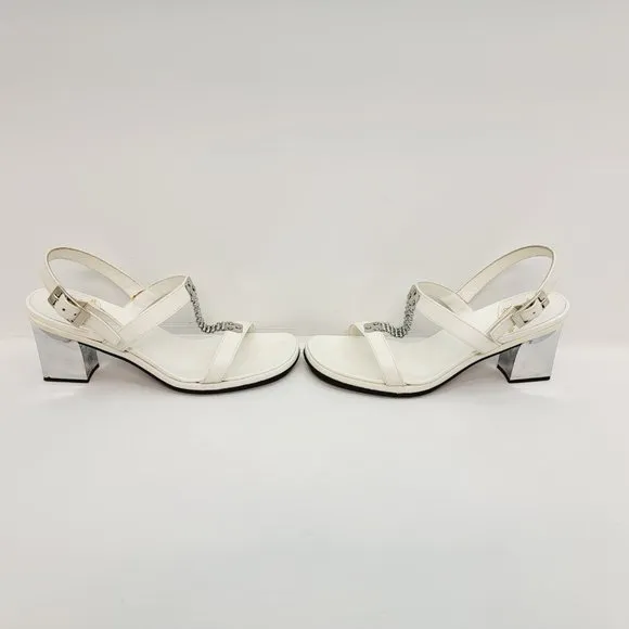 Rinaldi by Luigino/Stra‎ White Sandals - Metal Front Mirror Heels Size Size 6.5