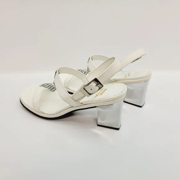 Rinaldi by Luigino/Stra‎ White Sandals - Metal Front Mirror Heels Size Size 6.5