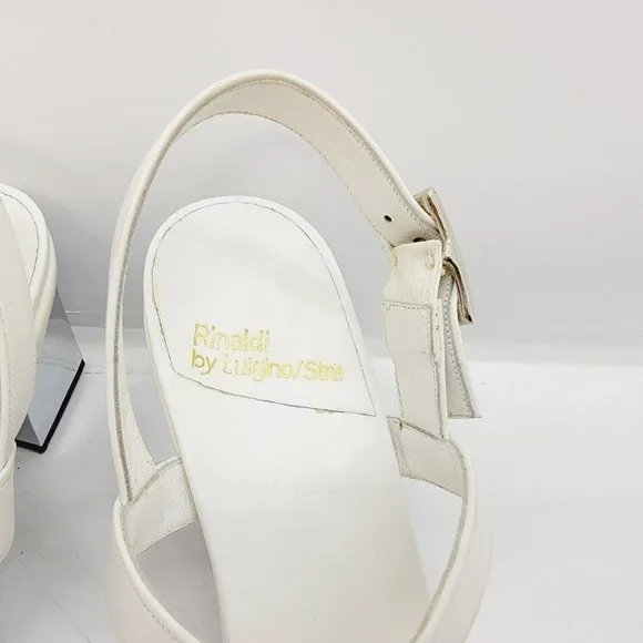 Rinaldi by Luigino/Stra‎ White Sandals - Metal Front Mirror Heels Size Size 6.5