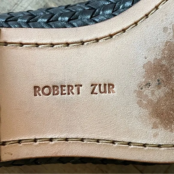 Robert Zur Ria Leather Weave Slip On Shoes Size 7 BLACK