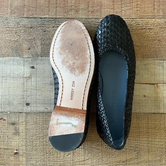 Robert Zur Ria Leather Weave Slip On Shoes Size 7 BLACK