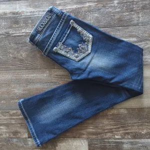 ROCK &amp; ROLL Cowgirl &quot;Rival Low Rise&quot; Bootcut blingy rodeo jeans sz 24x32L euc