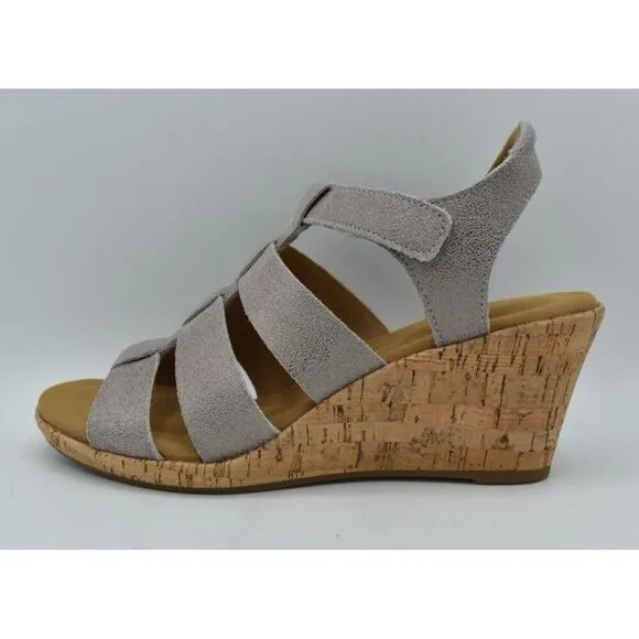 Rockport Women Size 8.5 Briah New Gladiator Metallic Leather Wedge Sandals Shoes