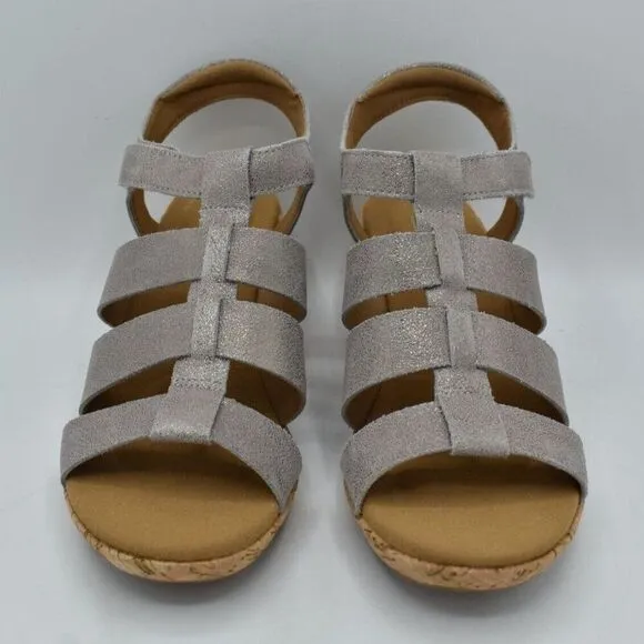 Rockport Women Size 8.5 Briah New Gladiator Metallic Leather Wedge Sandals Shoes