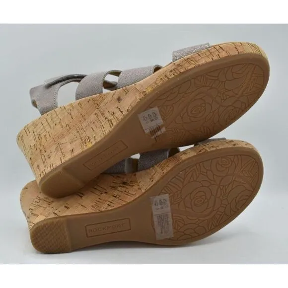 Rockport Women Size 8.5 Briah New Gladiator Metallic Leather Wedge Sandals Shoes