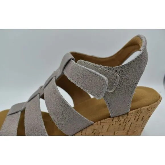 Rockport Women Size 8.5 Briah New Gladiator Metallic Leather Wedge Sandals Shoes