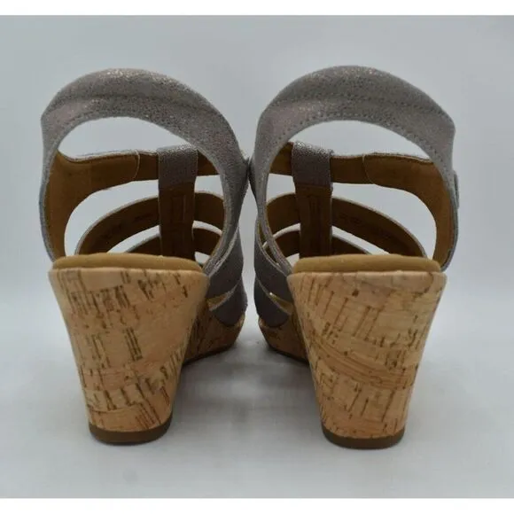 Rockport Women Size 8.5 Briah New Gladiator Metallic Leather Wedge Sandals Shoes