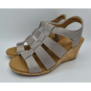 Rockport Womens Size 8 Briah New Gladiator Metallic Leather Wedge Sandals Shoes