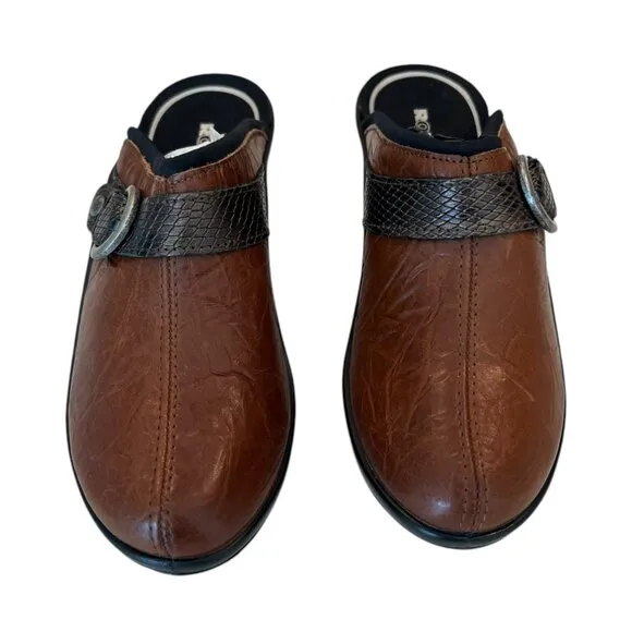 Romika Mokassetta 279 Brown &amp; Black Leather Slip On W/Buckle Mule 37 EU 6.5 US