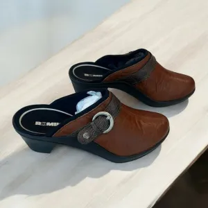 Romika Mokassetta 279 Brown &amp; Black Leather Slip On W/Buckle Mule 37 EU 6.5 US