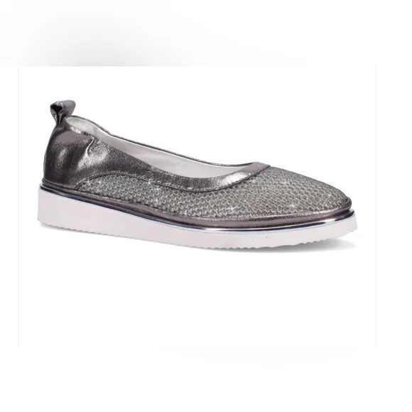 Ron White Women Natanya Mesh Metallic Pewter Ballet Flat Slip-on Shoes Sz 9.5/40
