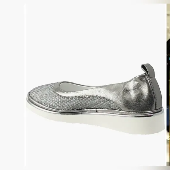 Ron White Women Natanya Mesh Metallic Pewter Ballet Flat Slip-on Shoes Sz 9.5/40