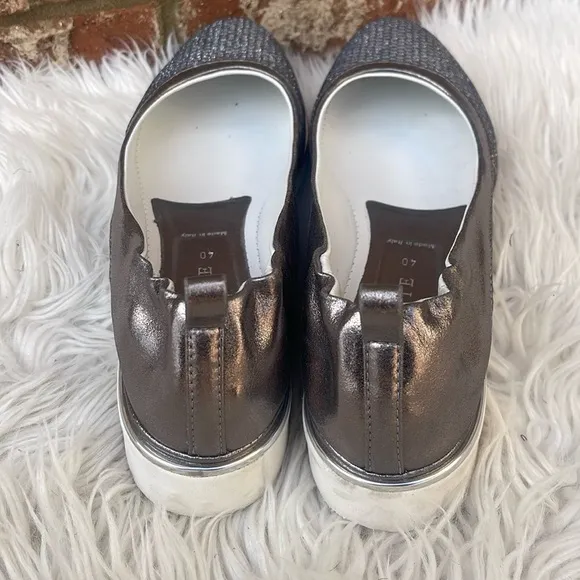 Ron White Women Natanya Mesh Metallic Pewter Ballet Flat Slip-on Shoes Sz 9.5/40