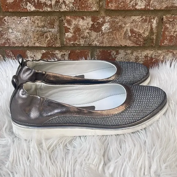 Ron White Women Natanya Mesh Metallic Pewter Ballet Flat Slip-on Shoes Sz 9.5/40