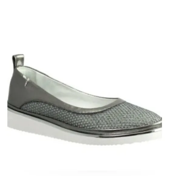 Ron White Women Natanya Mesh Metallic Pewter Ballet Flat Slip-on Shoes Sz 9.5/40