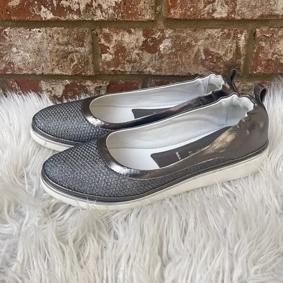 Ron White Women Natanya Mesh Metallic Pewter Ballet Flat Slip-on Shoes Sz 9.5/40