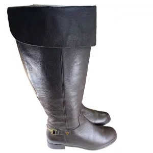 Ros Hommerson Brown Knee Boots with Buckle on Heel Womens Shoes Size 8