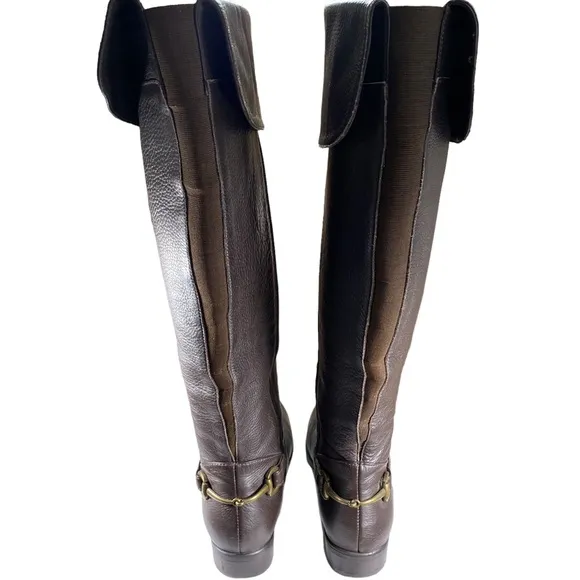 Ros Hommerson Brown Knee Boots with Buckle on Heel Womens Shoes Size 8