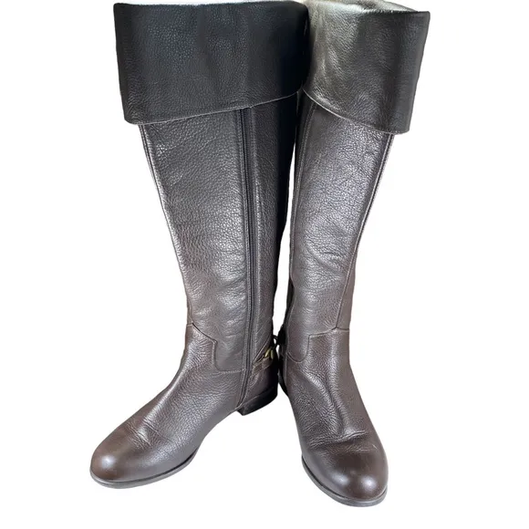 Ros Hommerson Brown Knee Boots with Buckle on Heel Womens Shoes Size 8