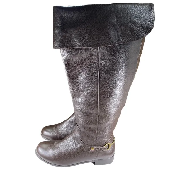 Ros Hommerson Brown Knee Boots with Buckle on Heel Womens Shoes Size 8