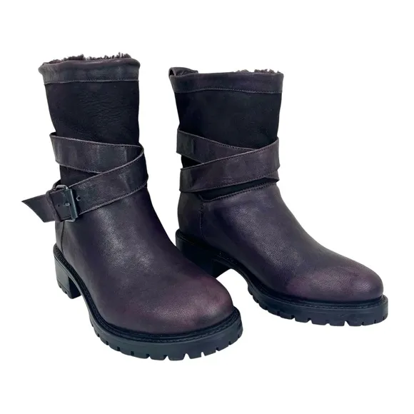 Ross &amp; Snow Women US 5 Emilina Shearling Boots Frosted Winter Plum Made in Italy