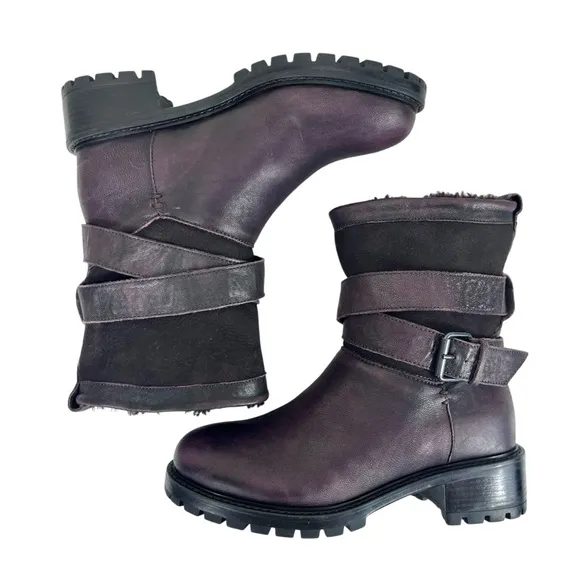 Ross &amp; Snow Women US 5 Emilina Shearling Boots Frosted Winter Plum Made in Italy
