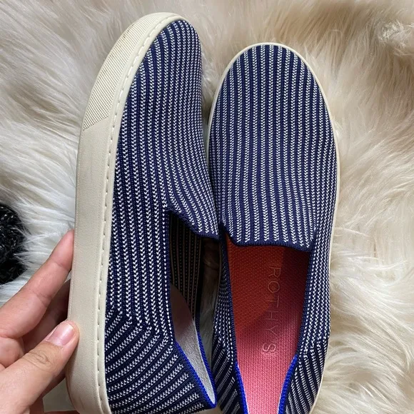 Rothy's Blue Riviera Pinstripe Slip on Shoes Retired style size 10