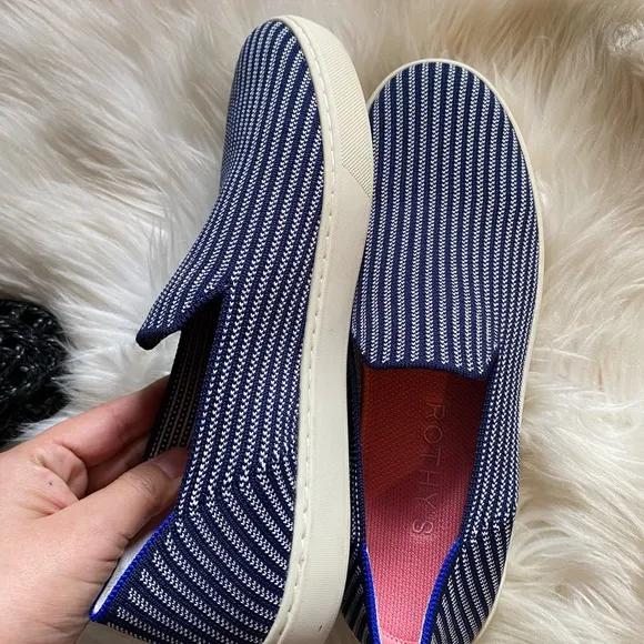 Rothy's Blue Riviera Pinstripe Slip on Shoes Retired style size 10