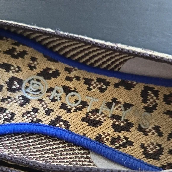 Rothy's Brown Leopard Print Flats with Blue Trim