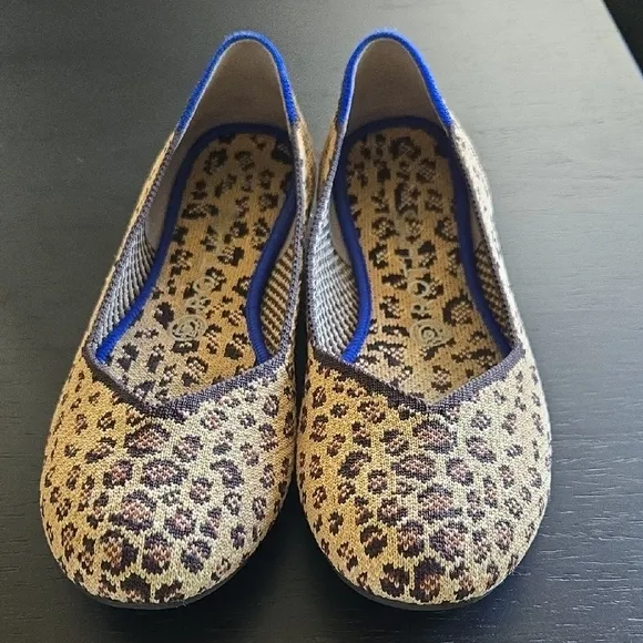 Rothy's Brown Leopard Print Flats with Blue Trim