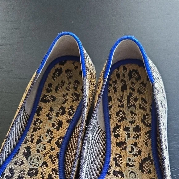 Rothy's Brown Leopard Print Flats with Blue Trim