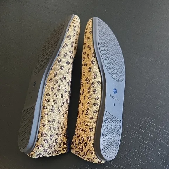 Rothy's Brown Leopard Print Flats with Blue Trim