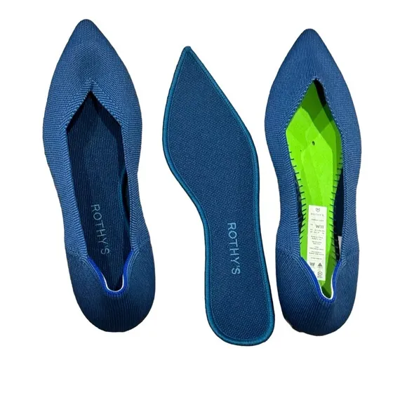 Rothy's Deep Ocean The Point Flat Comfy Pointed Toe Shoes Size 11 NWOB