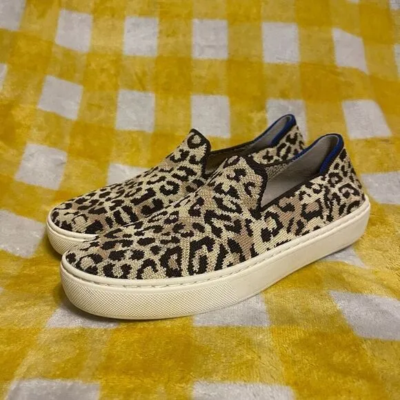 Rothys Desert Cat Leopard Animal Print The Original Slip On Sneakers Shoes 5.5