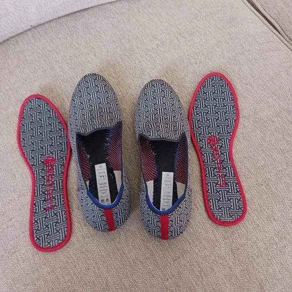 Rothy's gray and charcoal grid flat shoes