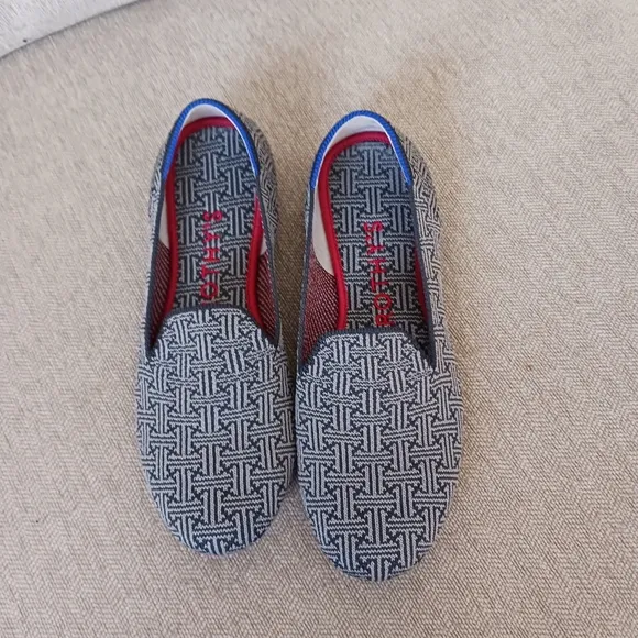 Rothy's gray and charcoal grid flat shoes
