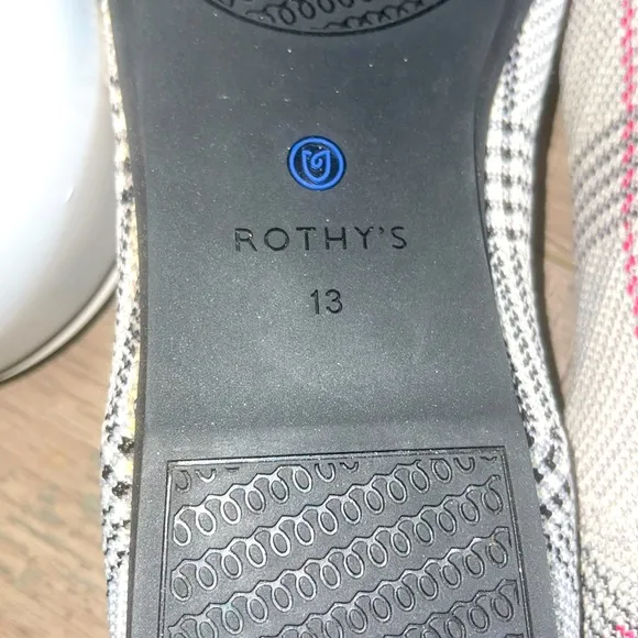 Rothy's gray glen plaid size 13 woman’s round flat …