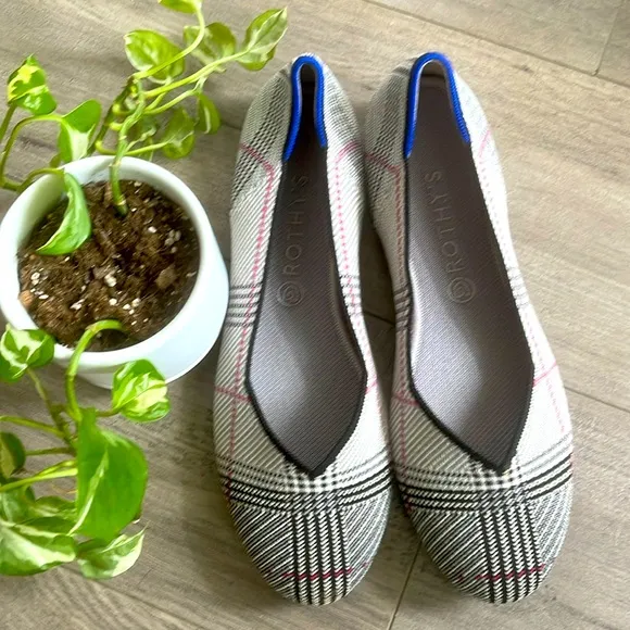 Rothy's gray glen plaid size 13 woman’s round flat …