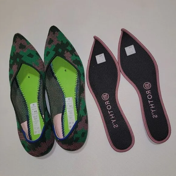 Rothy's Green Botanicamo Camo Point Toe Ballet Flat Shoes Sz 9 • Rare &amp; Retired