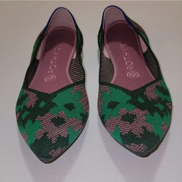 Rothy's Green Botanicamo Camo Point Toe Ballet Flat Shoes Sz 9 • Rare &amp; Retired