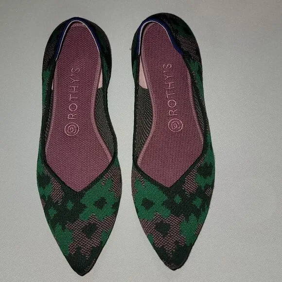 Rothy's Green Botanicamo Camo Point Toe Ballet Flat Shoes Sz 9 • Rare &amp; Retired