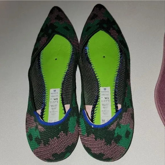 Rothy's Green Botanicamo Camo Point Toe Ballet Flat Shoes Sz 9 • Rare &amp; Retired