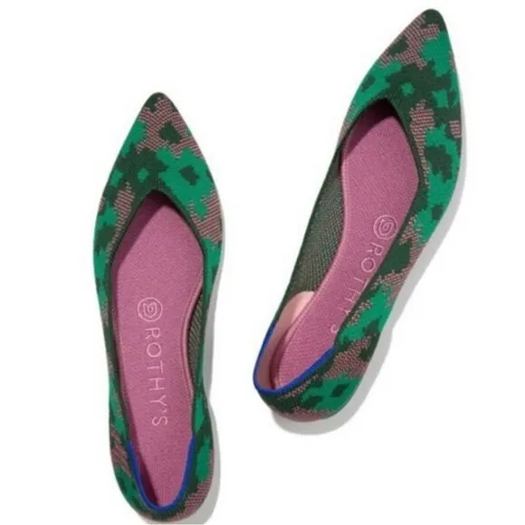 Rothy's Green Botanicamo Camo Point Toe Ballet Flat Shoes Sz 9 • Rare &amp; Retired