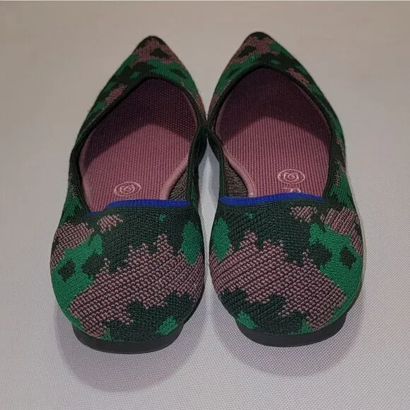 Rothy's Green Botanicamo Camo Point Toe Ballet Flat Shoes Sz 9 • Rare &amp; Retired