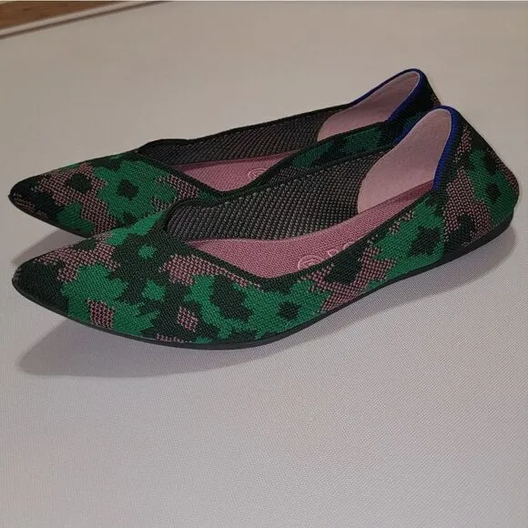 Rothy's Green Botanicamo Camo Point Toe Ballet Flat Shoes Sz 9 • Rare &amp; Retired
