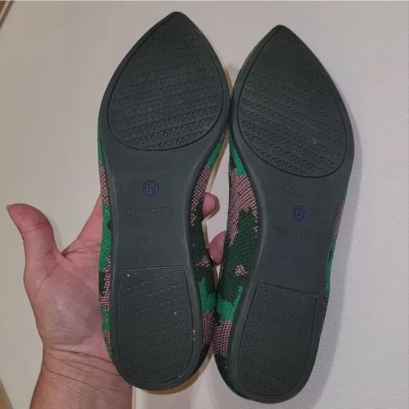 Rothy's Green Botanicamo Camo Point Toe Ballet Flat Shoes Sz 9 • Rare &amp; Retired