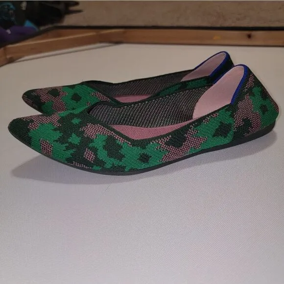 Rothy's Green Botanicamo Camo Point Toe Ballet Flat Shoes Sz 9 • Rare &amp; Retired