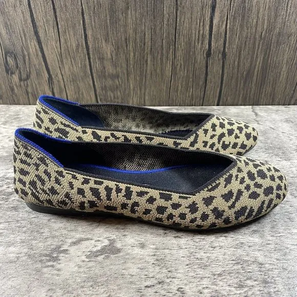ROTHY’S Leopard Print Knit Ballet Flat Shoes Size 8.5 *NO INSOLES*